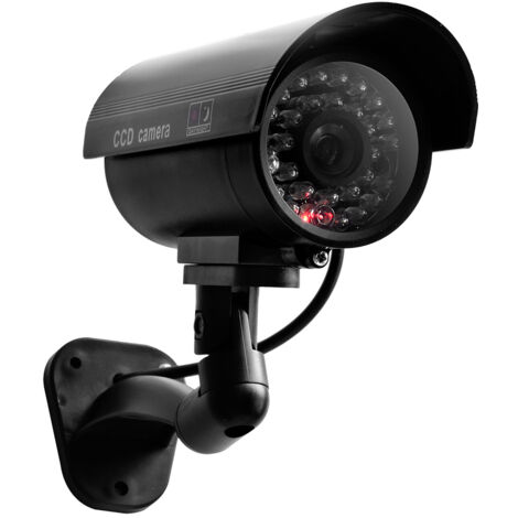 Cámara de vigilancia falsa e impermeable con luz LED roja intermitente, tipo "bala", para uso interior o exterior (entrada de vehículos, jardín, patio, porche).