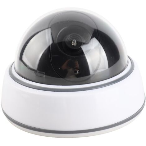 Cámara de vigilancia tipo domo simulada con luz roja intermitente, fabricada en material ABS, para montaje en interiores y exteriores, pared/techo, funciona con pilas AA.