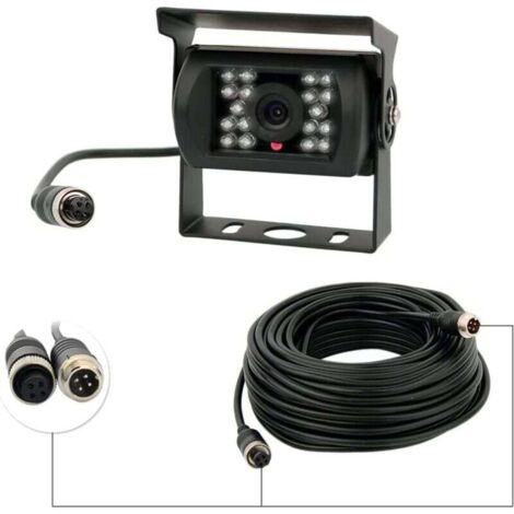 Cámara de visión trasera de 4 pines de 12 V-24 V con 18 LED IR, visión nocturna impermeable, cable de 4 pines para coche, autobús, camión, remolque, caravana o autocaravana.