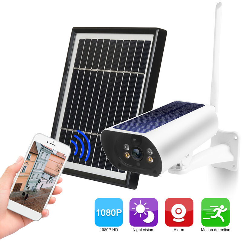 

Happyshopping - Camara Solar Wifi, Enchufe Minitor Inalambrico 1080P, Dos Paneles Solares,Multicolor, sin tarjeta SD