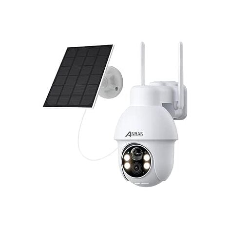 Cámaras de videovigilancia exteriores 360° ANRAN Cámara Vigilancia WiFi Exterior Solar, 2K HD, Detección de Movimiento AI, Visión Nocturna en Color, Alarma de Luz y Sonido,Compatible Alexa Q03 Blanco