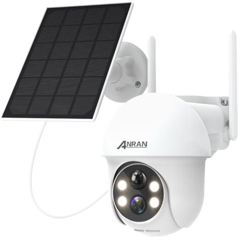 Cámaras de Videovigilancia Exteriores ANRAN 2K 3MP 360 Cámara Vigilancia WiFi 2.4Ghz Exterior Solar, Detección PIR , Audio Bidireccional, Alarma de Luz y Sonido, Compatible Alexa, Q01 Blanco