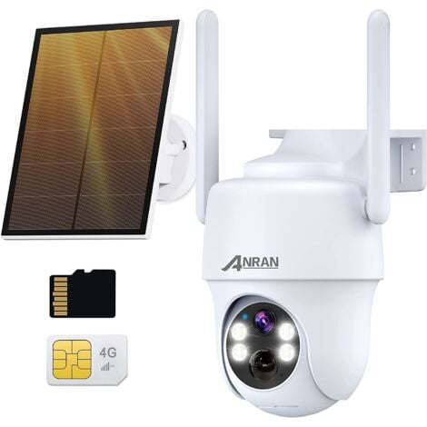 Cámaras de videovigilancia exteriores ANRAN 3G/4G LTE Cámara Vigilancia con Bateria, Tarjeta SIM+32GB Tarjeta SD, 2K 360° PTZ Solar Cámara, Detección de Humana, Visión Nocturna Color, G1 Blanco