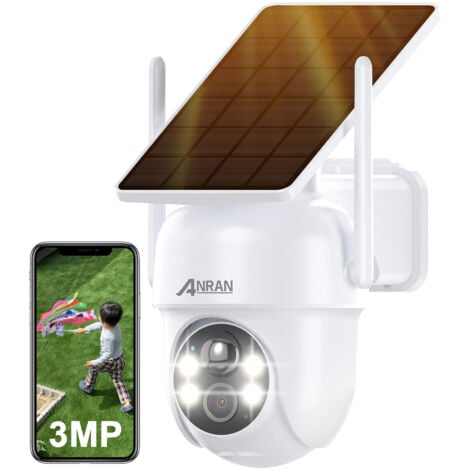 ANRAN 3MP 2K Camara Vigilancia WiFi Exterior Solar,Cámara inalámbrica con Panel Solar Integrado y Foco, Cámara 360° PTZ, Visión Nocturna Color,Audio 2 Vias,Q04