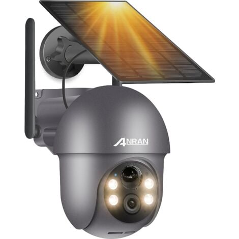 Cámaras de Videovigilancia Exteriores ANRAN 5MP 360 Cámara Vigilancia WiFi 2.4Ghz Exterior Solar, Detección PIR , Audio Bidireccional, Alarma de Luz y Sonido, Compatible Alexa, Q01 Máx gris