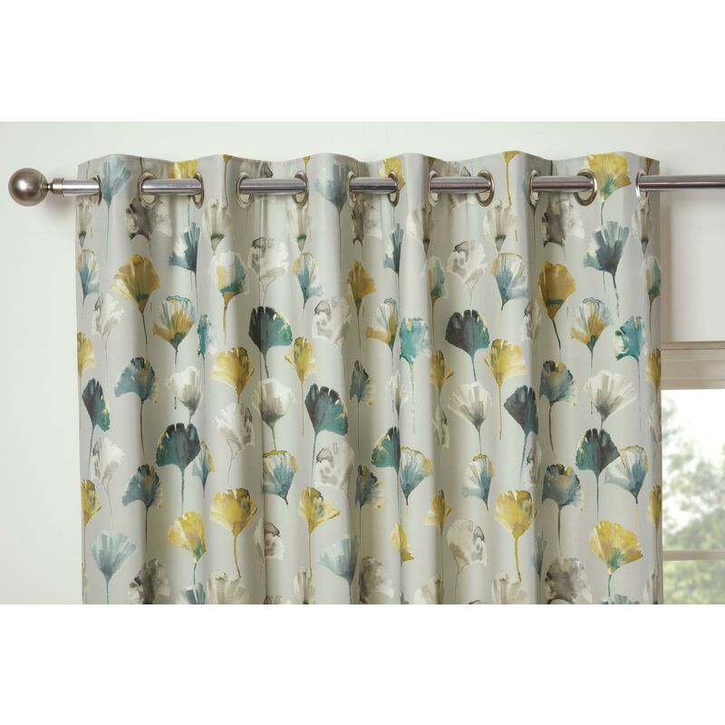 Camarillo Floral Eyelet Curtains 66 x 72' Ochre Ready Made Lined Watercolour Flowers