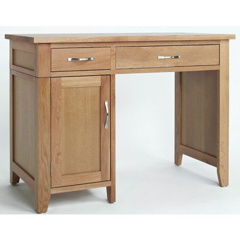 main image of "Camberley Oak 1 Door 2 Drawer Single Pedestal Computer Desk in Light Oak Finish | Wooden Dressing Table with Storage"