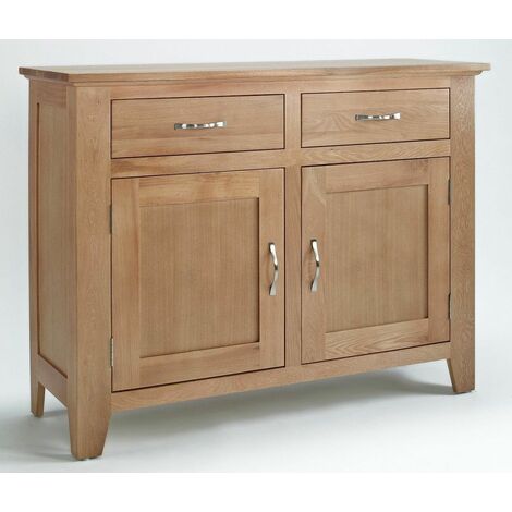 main image of "Camberley Oak 2 Door 2 Drawer Medium Sideboard with Light Oak Finish | Compact Wooden Storage Cupboard / Cabinet with flexible storage"