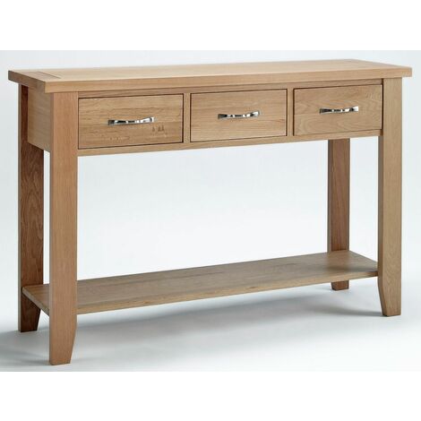 Camberley Oak 3 Drawer Console Table in Light Oak Finish | Solid Wooden Hall/Side / End/Telephone Stand