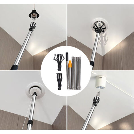Cambiador de lámparas para grandes alturas, extensible hasta 1,8 m con diseño de cierre abatible, jaula de 8 garras, 8 piezas