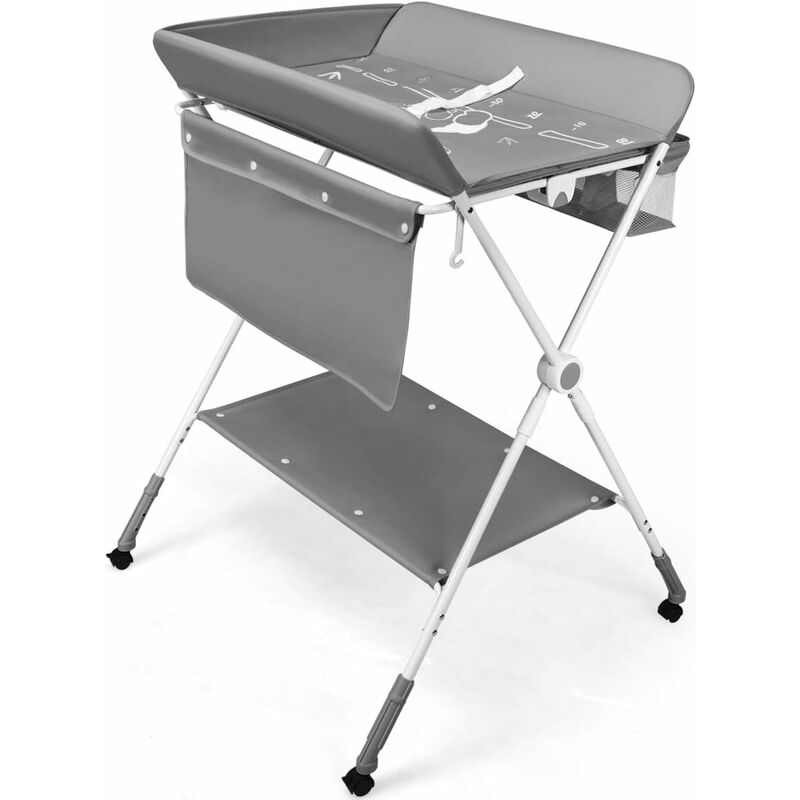 

Cambiador de Pañales Plegable Altura Ajustable con Bolsa de Almacenamiento y Ruedas Tendedero Cambiador para Bebé (Gris)