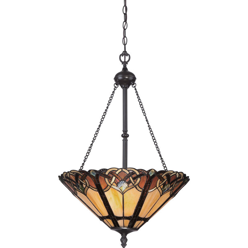 Cambridge - 3 Light Tiffany Ceiling Pendant Bronze Finish, E27 - Elstead