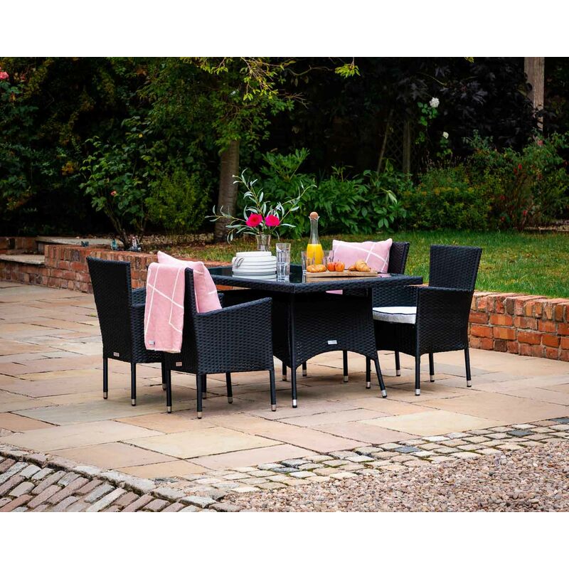 Rattan Direct - Cambridge 4 Rattan Garden Chairs and Small Rectangular Dining Table Set in Black and Vanilla