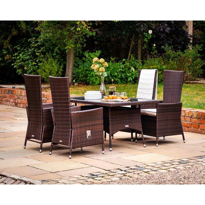 Cambridge 4 Reclining Chairs And Small Rectangular Dining Table Set In Chocolate Cream Cambridge 4 Reclining Chairs And Small Rectangular Dining Table Set In Chocolate Cream