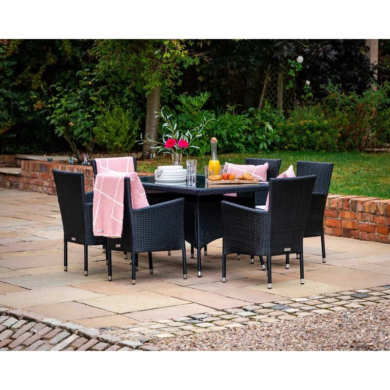 Rattan Direct - Cambridge 6 Chairs and Small Rectangular Dining Table Set in Black and Vanilla