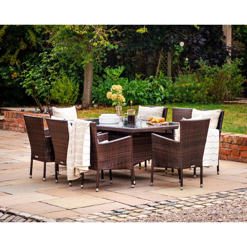 Rattan Direct - Cambridge 8 Rattan Garden Chairs and Rectangular Dining Table Set in Chocolate and Cream
