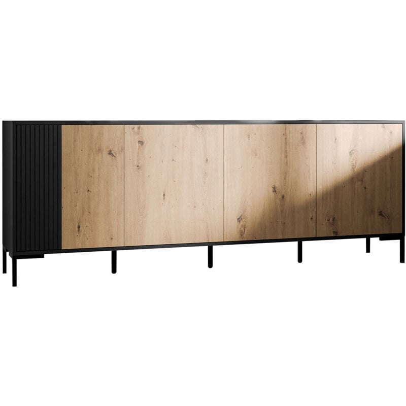 Bestmobilier - Cambridge - buffet bas - bois et noir - 200 cm - bois / noir
