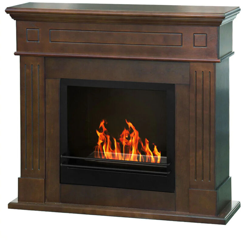 Frankystar - Cambridge - Cheminée au bioéthanol de sol en bois 110x37xH102 cm, couleur brun