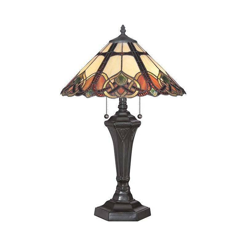 Elstead Lighting - Elstead Cambridge - 2 Light Table Lamp Vintage Bronze, Tiffany Glass, E27