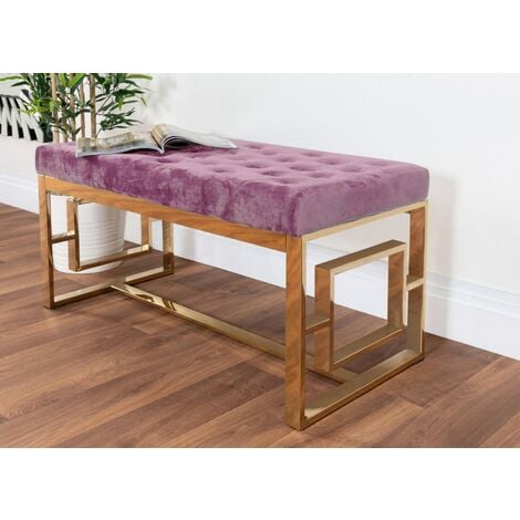 Cambridge Modern Gold Metal & Pink Velvet Upholstered Luxury Bench