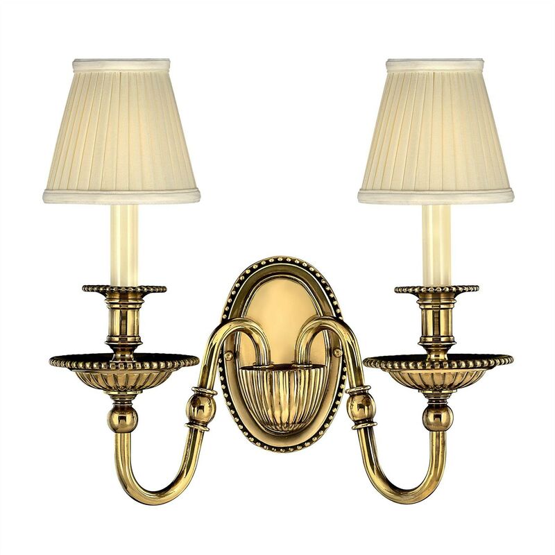 Elstead Cambridge - 2 Light Indoor Candle Wall Light Burnished Brass with Shades, E14