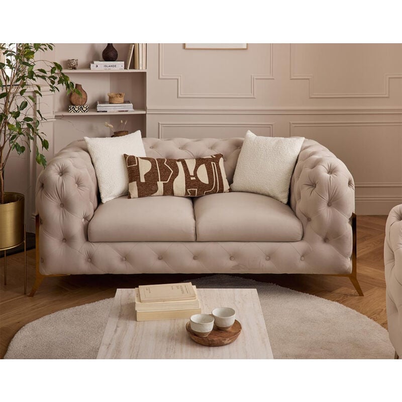 Lisa Design - Camden - canapé 2 places chesterfield en velours - pieds en métal doré