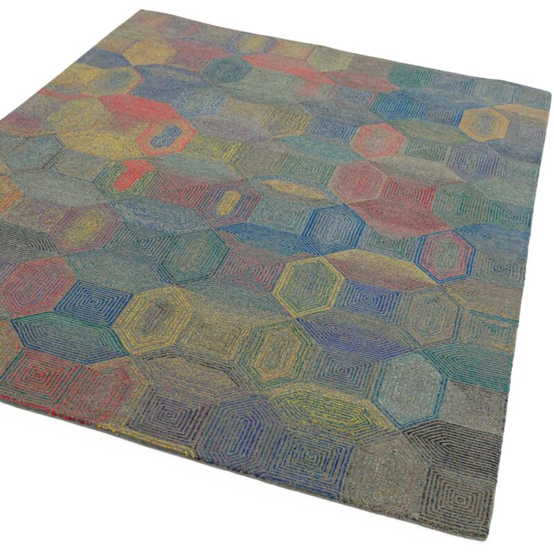 Camden Wool Viscose Hand Tufted Geometric Kaleidescope Grey Multi Coloured Rug X-Large 200x300 cm (6'7