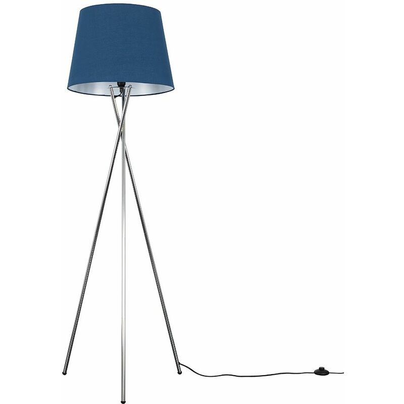 Minisun - Tripod Floor Lamp In Chrome + Tapered Aspen Shade - Navy Blue - No Bulb