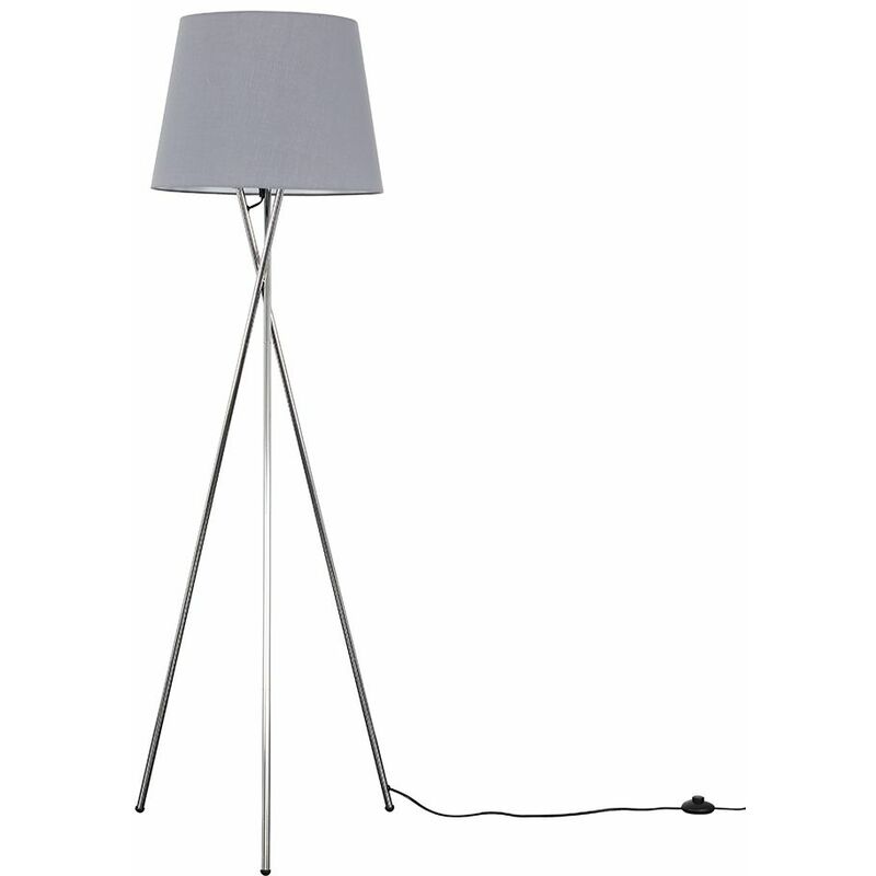 Tripod Floor Lamp In Chrome + Tapered Aspen Shade - Grey - No Bulb