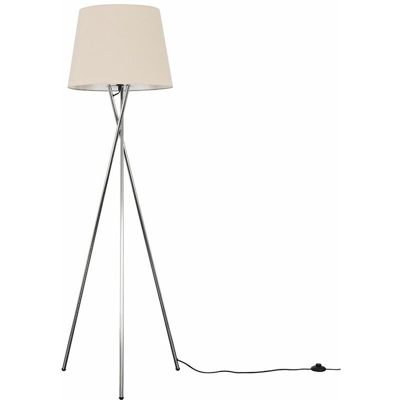 Minisun - Tripod Floor Lamp In Chrome + Tapered Aspen Shade - Beige - No Bulb
