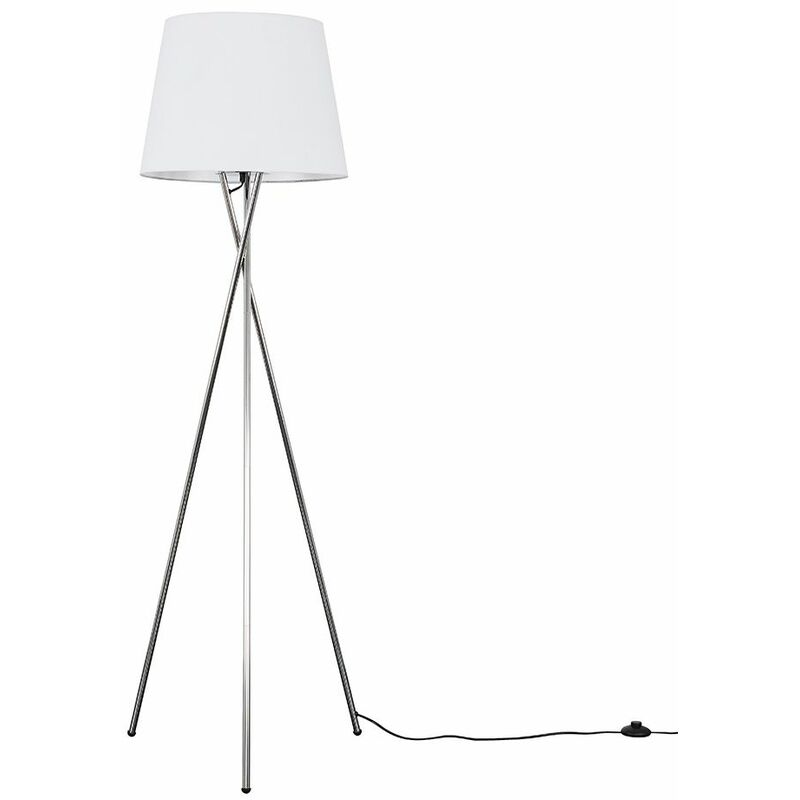 Tripod Floor Lamp In Chrome + Tapered Aspen Shade - White - Including LED Bulb