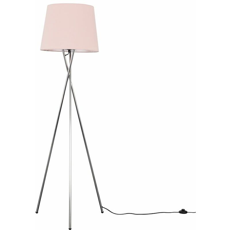 Minisun - Tripod Floor Lamp In Chrome + Tapered Aspen Shade - Pink - Including LED Bulb