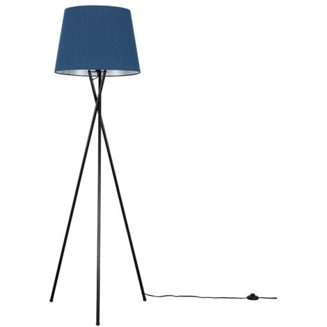Camden Modern Gloss Black Metal Tripod Floor Lamp with Navy Blue Shade
