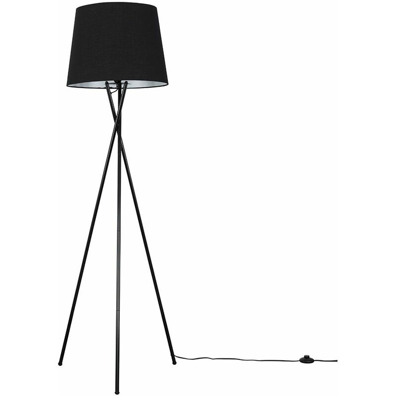 Minisun - Camden Tripod Floor Lamp in Black + Large Aspen Shade - Black - No Bulb