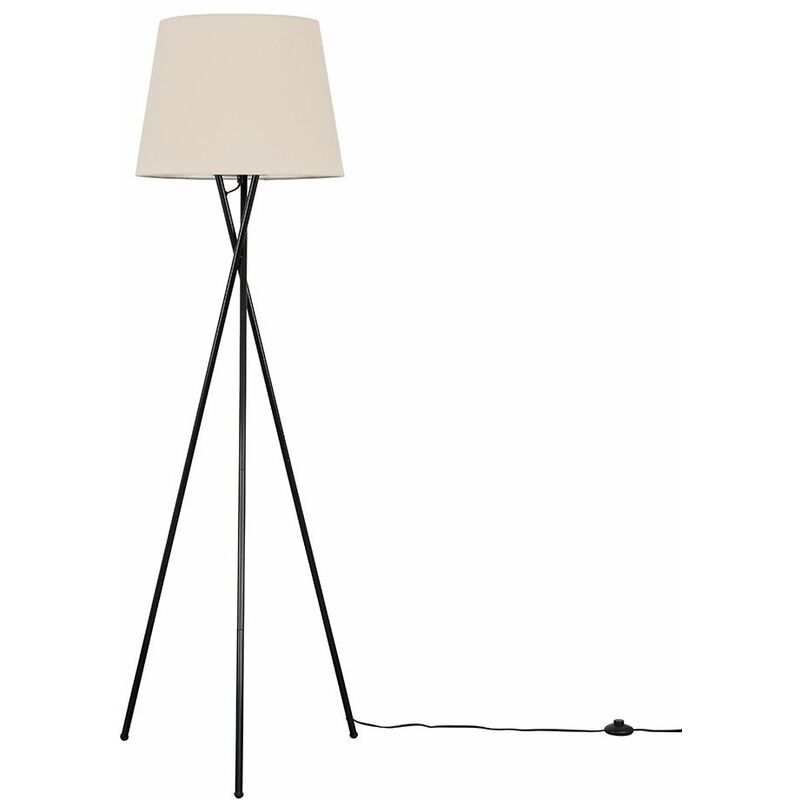 Minisun - Camden Tripod Floor Lamp in Black + Large Aspen Shade - Beige - Including LED Bulb