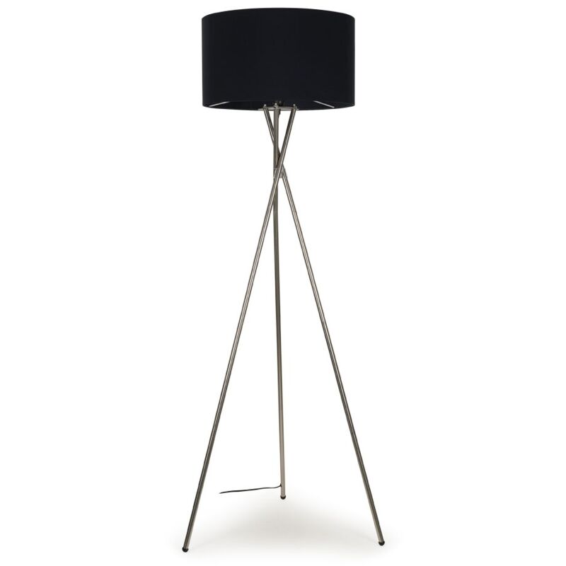 Floor Lamp Tripod Camden Light In Brushed Chrome With Cylinder Lampshade - Black