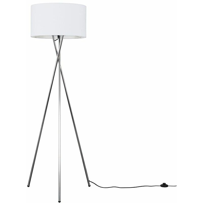 Minisun - Camden Tripod Floor Lamp in Chrome + Large Reni Shade - White - No Bulb