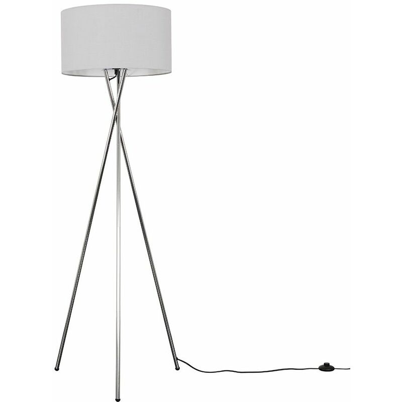 Minisun - Camden Tripod Floor Lamp in Chrome + Large Reni Shade - Cool Grey - No Bulb