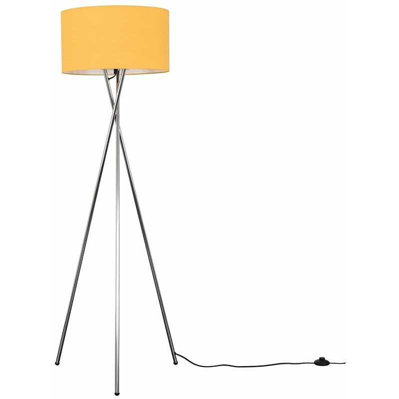 Minisun - Camden Tripod Floor Lamp in Chrome + Large Reni Shade - Mustard - Including LED Bulb