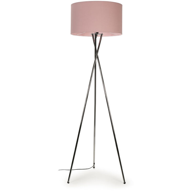 Camden Tripod Floor Lamp in Chrome + Large Reni Shade - Pink - Including LED Bulb