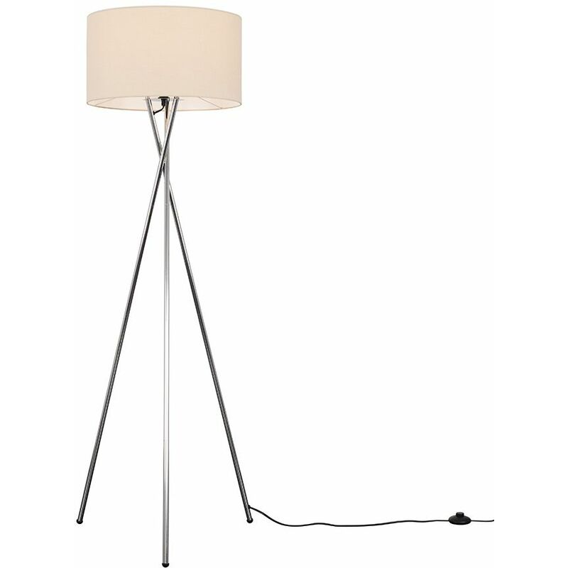 Minisun - Camden Tripod Floor Lamp in Chrome + Large Reni Shade - Beige - No Bulb