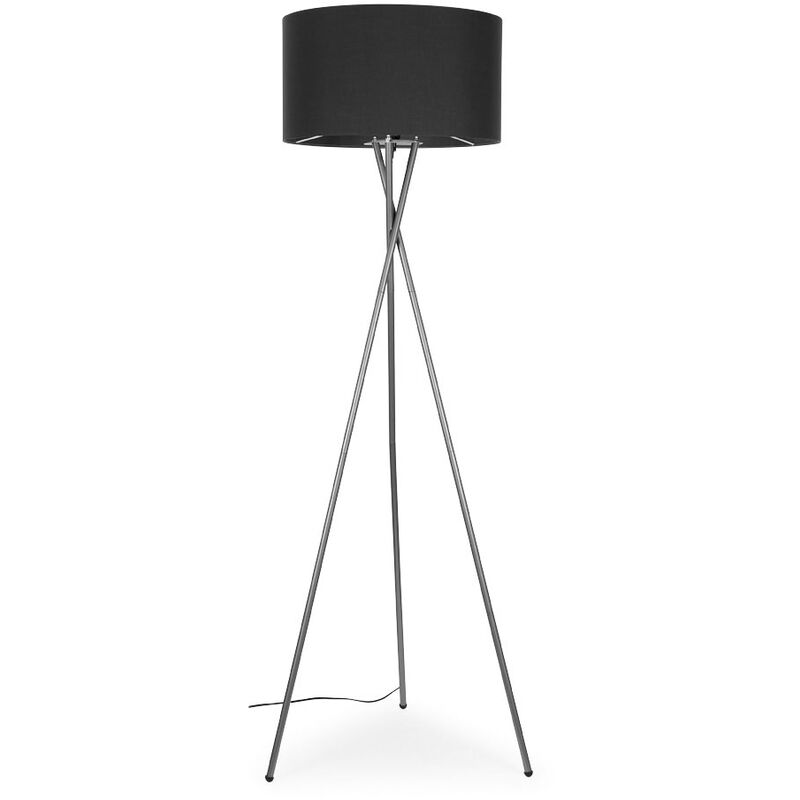 Minisun - Camden Tripod Floor Lamp in Chrome + Large Reni Shade - Dark Grey - No Bulb