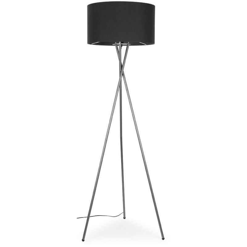 Minisun - Camden Tripod Floor Lamp in Chrome + Large Reni Shade - Dark Grey - Including LED Bulb