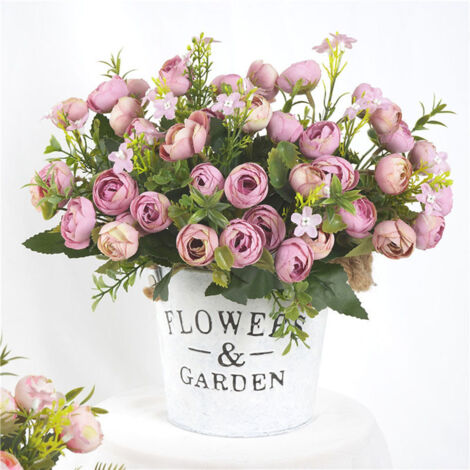 Camélia Artificiel 5 Branches 13 Fleurs Soie Réaliste Facile à Entretenir Décoration Fausse Fleur Mauve Clair pour Mariage Anniversaire Fête