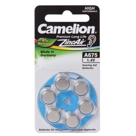 Camelion 6 piles pour appareil auditif Zinc-Air A675 0% Mercury/Hg - Bleu (A675-BP6)