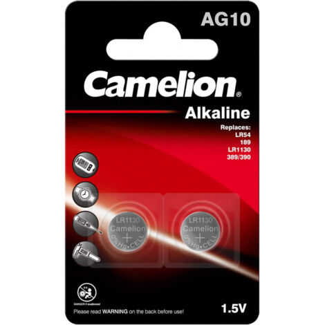 Camelion AG10/LR54/LR1130/389 Pile bouton alcaline 2 pièces.