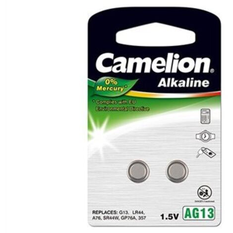Camelion  AG13/LR44/357  Pile bouton alcaline  2 pièces.