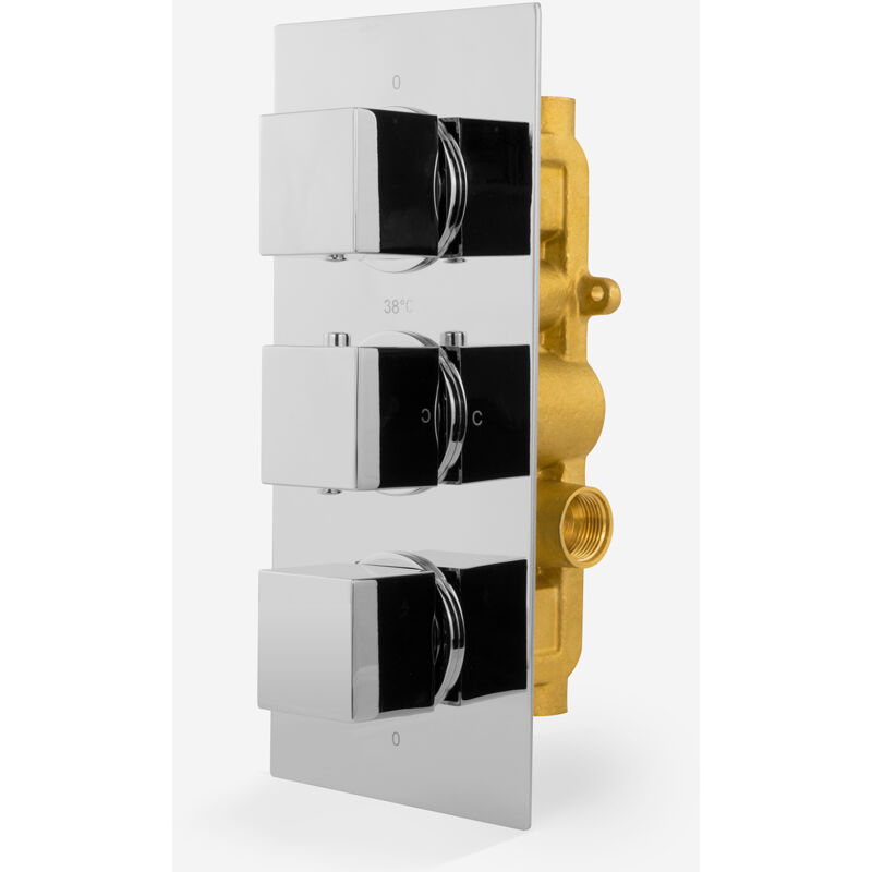 Cameo Modern Square 3 Dial 2 Outlet Concealed Shower Valve - Chrome