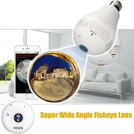 Ampoule caméra espion HD 960P 1.3MP 360° Fisheye Wifi IR