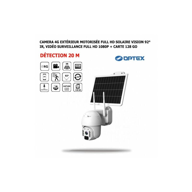 ME - Ca ra 4G Extérieur Motorisée Solaire Vision 92° ir, Vidéo Surveillance Full hd 1080p, Détection 20 m, Rotation 350° + Carte 128 Go